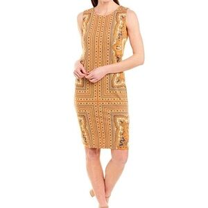 J. McLaughlin Women's Gold Paisley Catalina Cloth Sophia Sheath Dress Size M